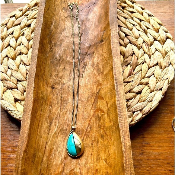 Turquoise Drop Pendant Necklace Blue + Silver Vintage - Picture 3 of 4